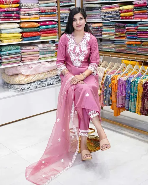Silk Suit Thread Work Neck Organza Dupatta
