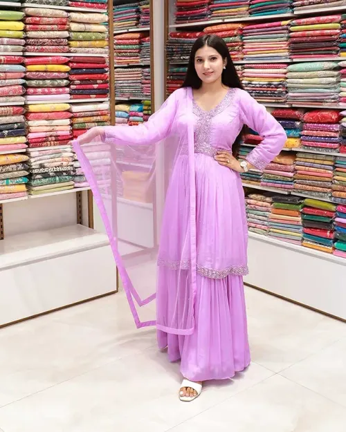 Move Chinon Crepe Peplum Sharara Suit for Women