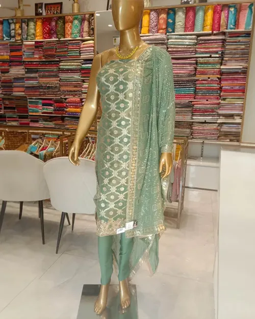 Shimmer Tissue Suit Fabric Hand Work Border