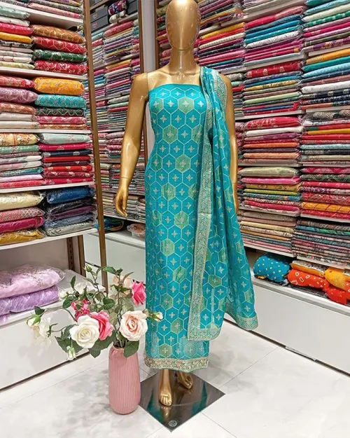 Firozi Banarasi Style Organza Fabric Suit