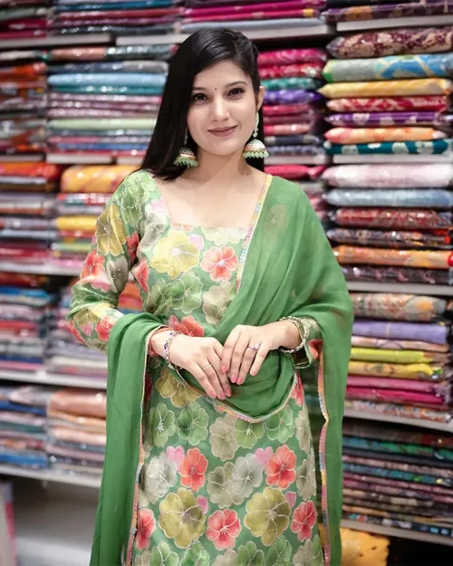 Green Georgette Readymade Sharara Suit