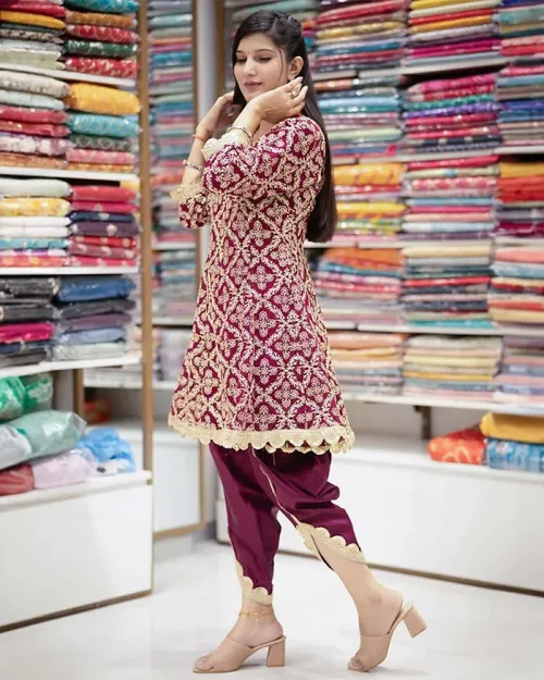 Maroon Zari Work Readymade Suit