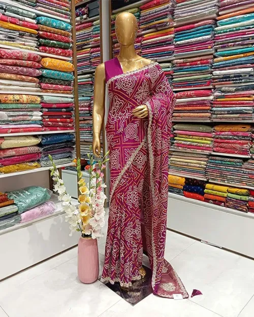 Purple Bandhani Crepe Silk Saree