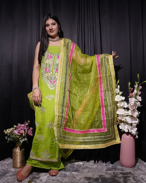 Green Gota Patti Work Suit