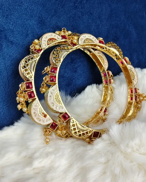 Golden Bangles with Red American Diamond