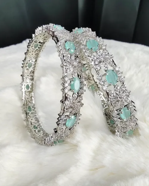 Silver Kada with Ice Blue American Diamond