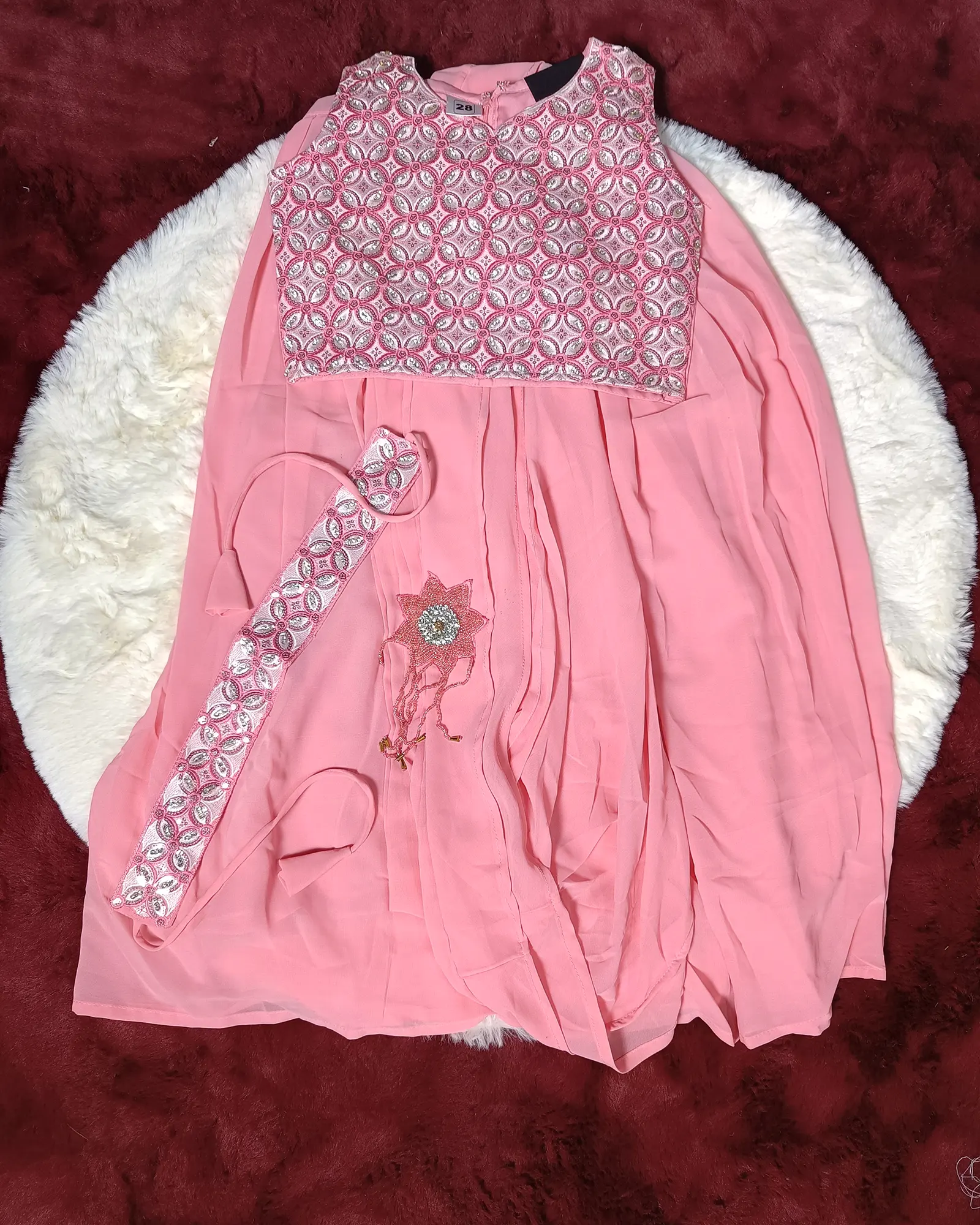 Peach Kids Lehenga with Heavy Stone Work