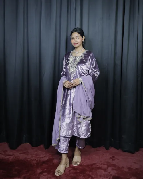 Move Color Stone Work Velvet Suit