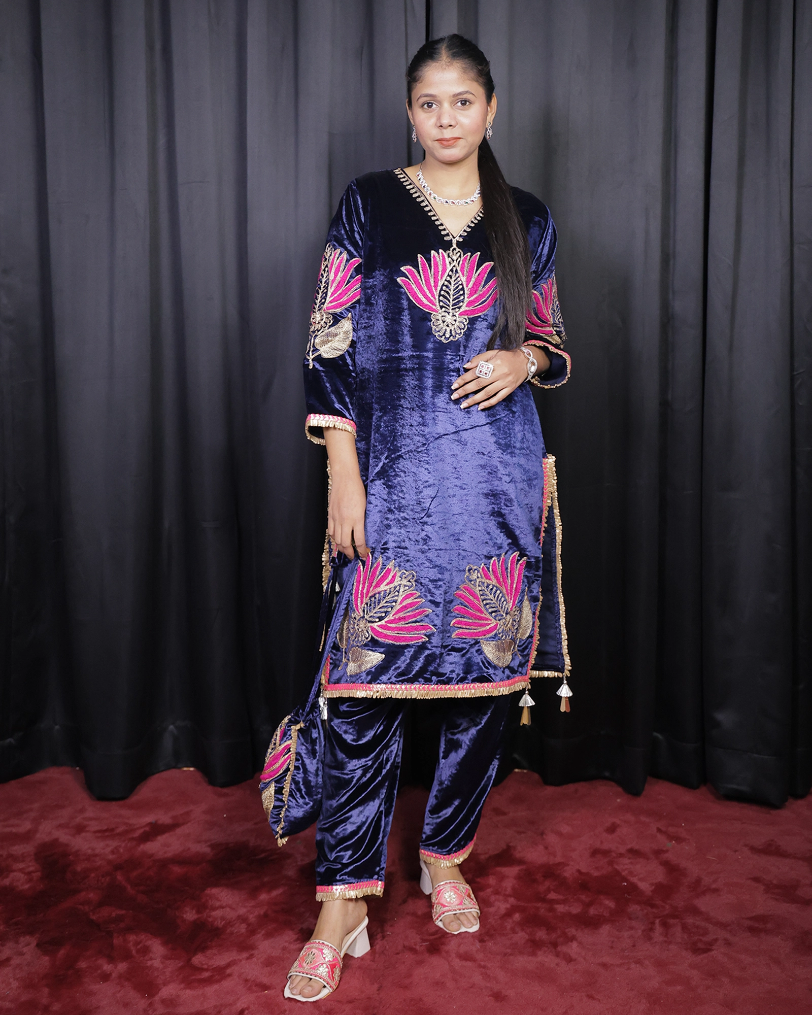 Royal blue Velvet Palazzo Co-Ord Set