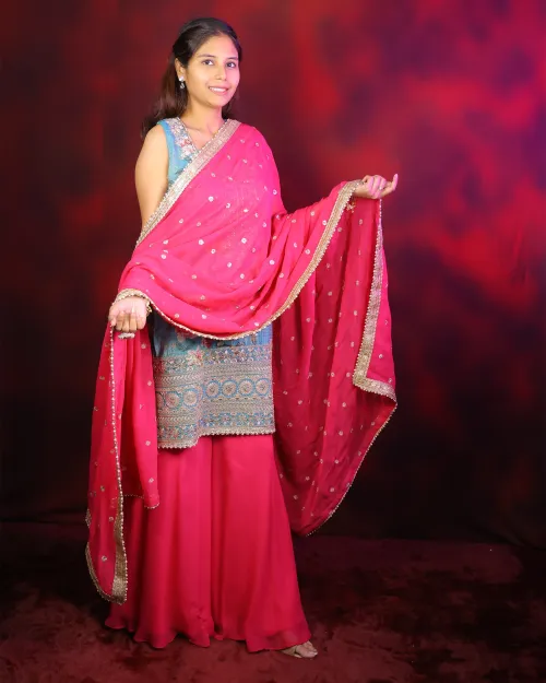 Sky Blue Color Printed Stone Work Sharara