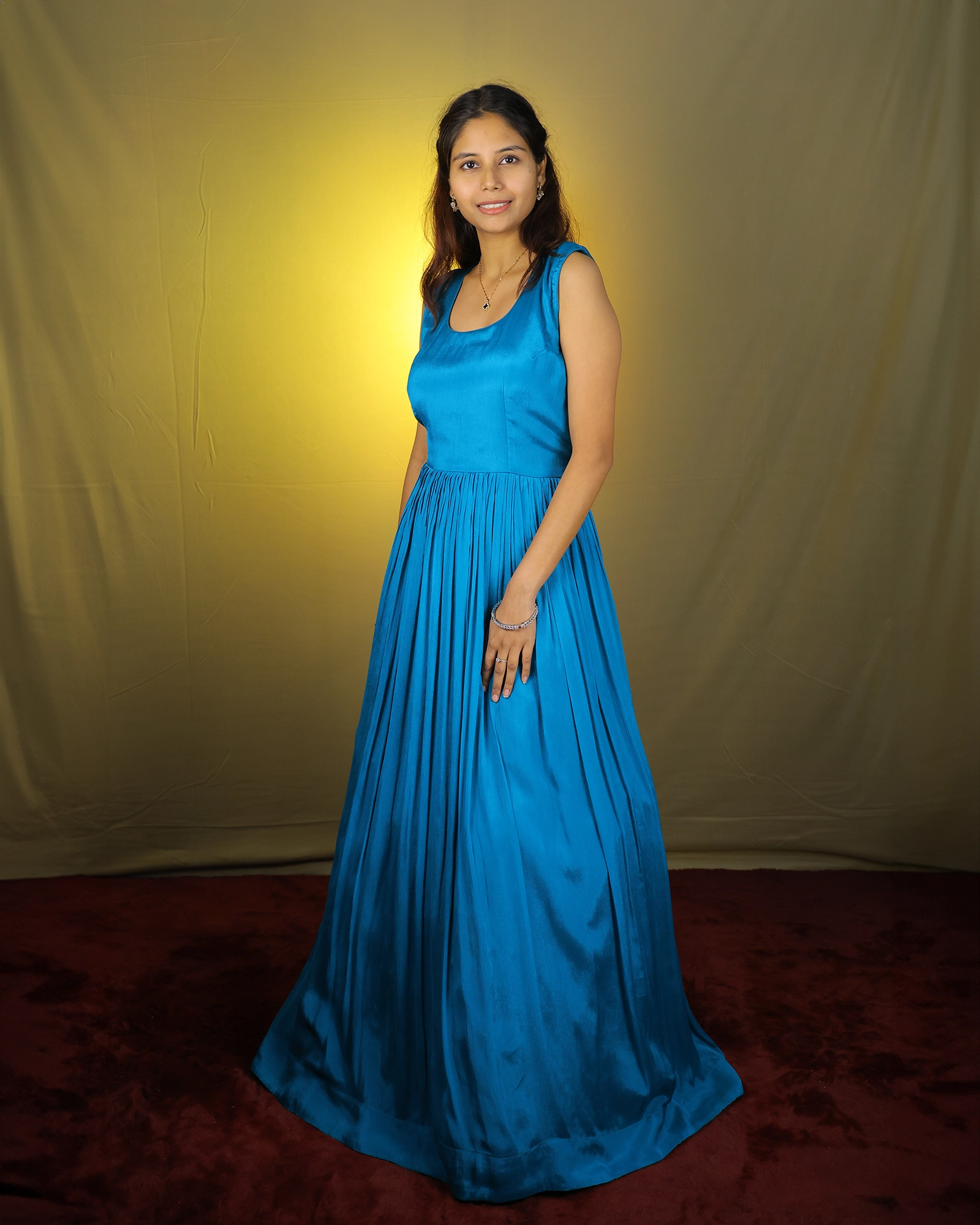 Firozi Color Chiffon Western Gown