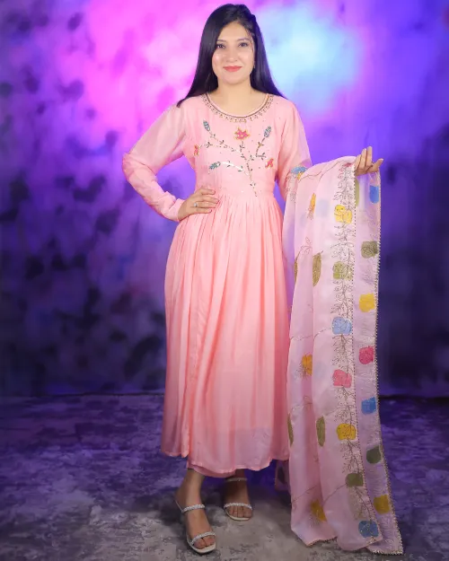 Peach Color Organza Chiffon Anarkali Suit