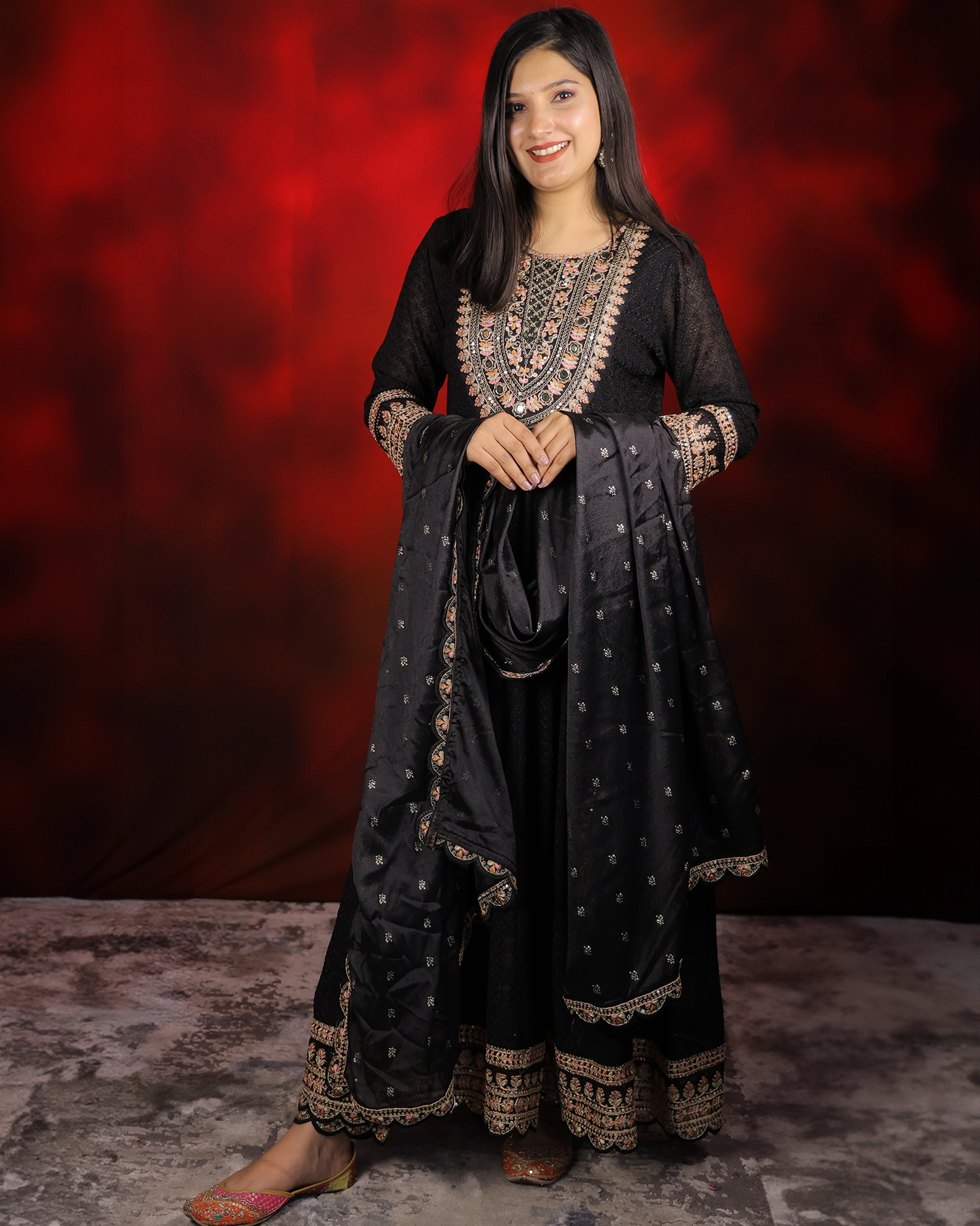 Black Chiffon Anarkali Suits