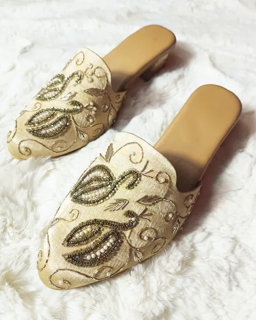Golden Stone Work Party Wear Sandals
