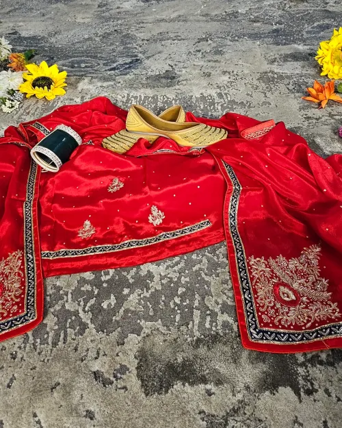 Red Stonework Crepe Unstitched Suit