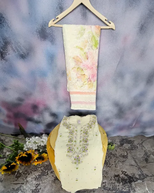 Lemon Embroidery & Stone Work Suit
