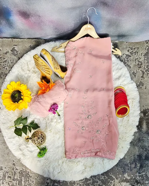 Peach Color Stone Work Suit