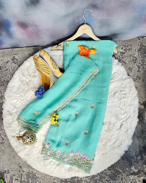 Ice Blue Stone Work Georgette Suit