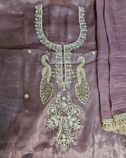 Rust Brown Stone Work Unstitched Suit