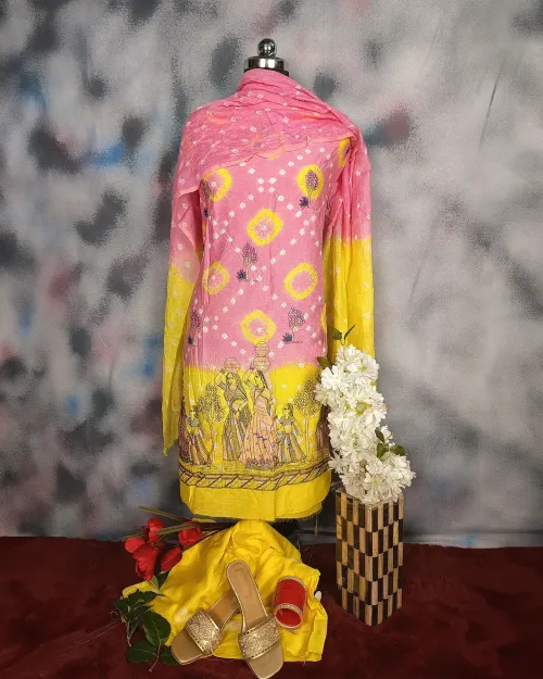 Peach Color Cotton Silk Fabric Suit
