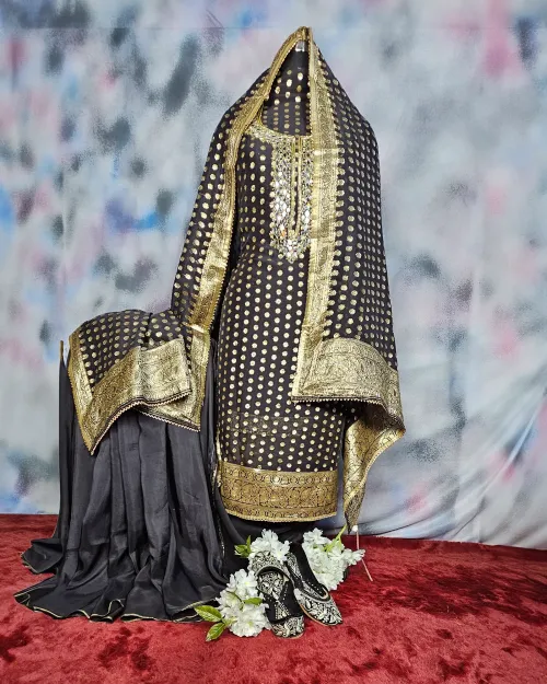 Black Stone Work Organza Party Wear Suit