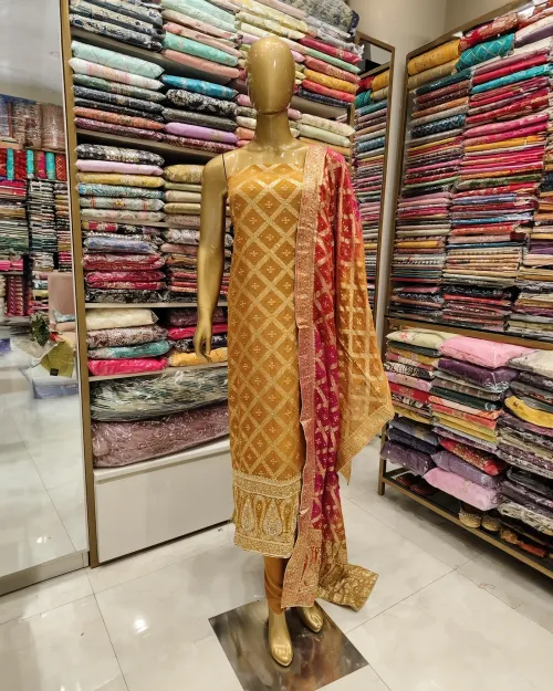 Badami Color Stone & Zari Work Unstitched Suit