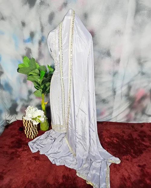 Lavender Stone Crape Silk Suit