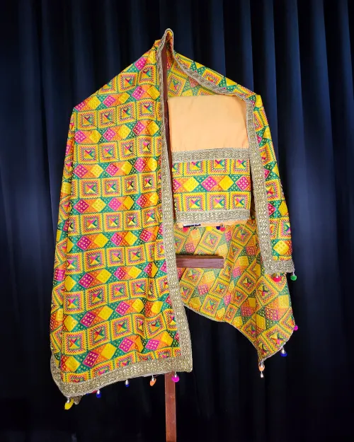 Yellow Embroidery Neck Punjabi Style Suit