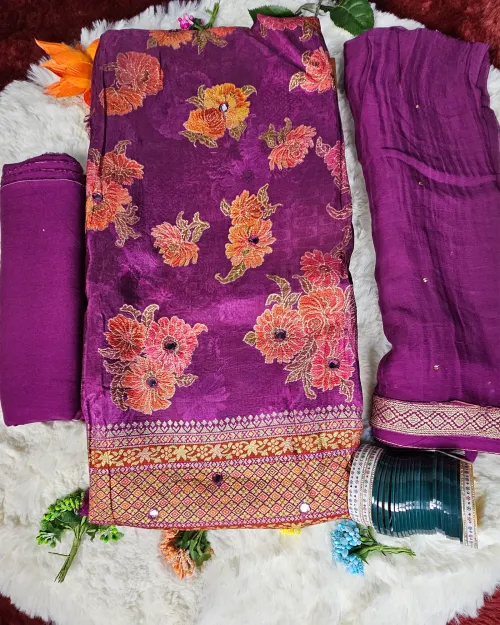 Purple Zari Work Unstitched Suits