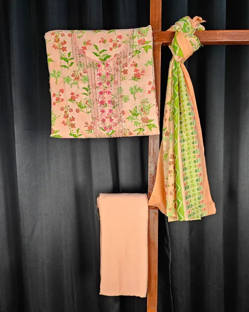 Peach Color Embroidery Work Suit