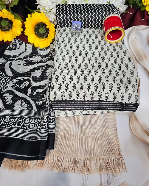 Cream Color Cotton Casual Wear Suit