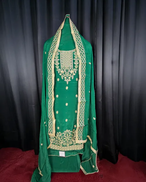 Bottle Green Stone Work Crepe Silk Suit Set