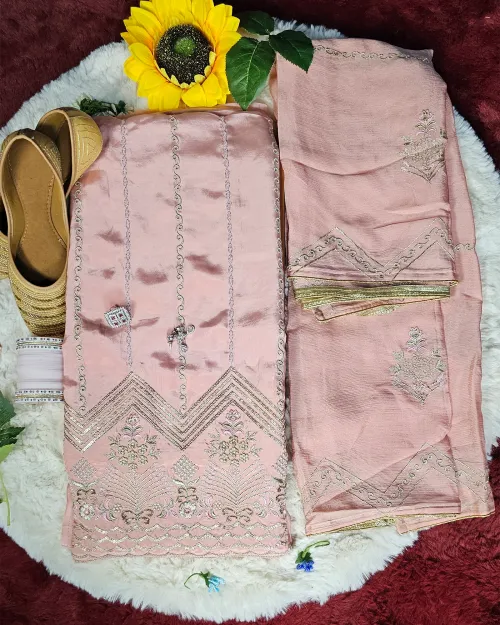 Peach Color Zari Work Party Wear Suit Set
