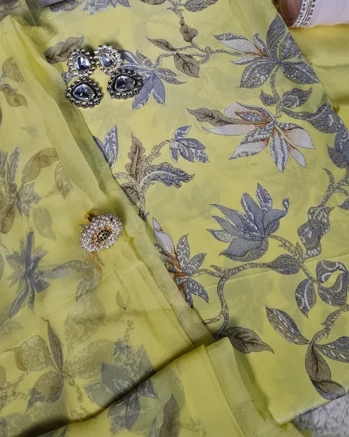 Lemon Crepe Silk Casual Wear Suit