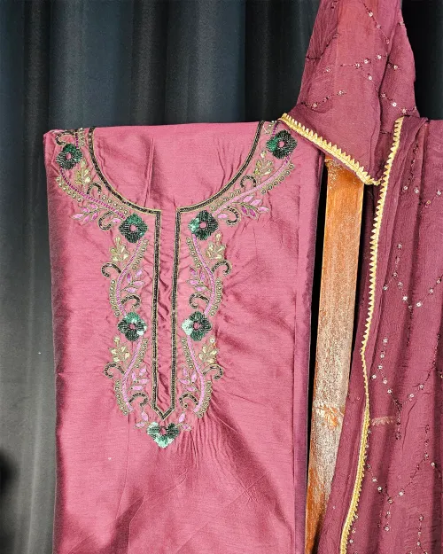 Rusty Peach Stone Work Party Wear Suit