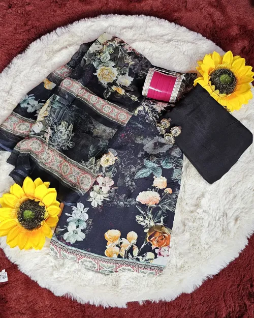 Black Color Crepe Silk Suit Set