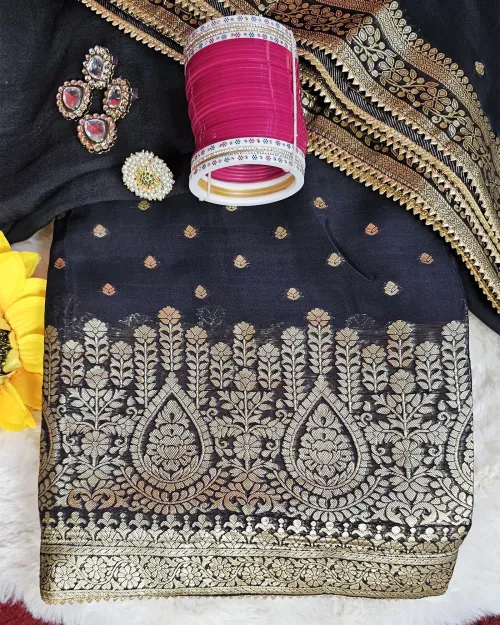 Black Zari Work Organza Casual Wear Suit Set