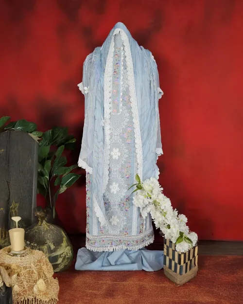 Ice Blue Cotton Silk Suit Set