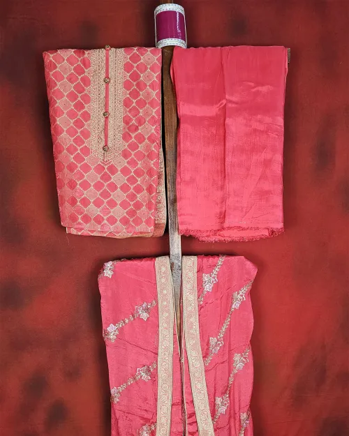 Gajari Red Zari Work Silk Suit Set