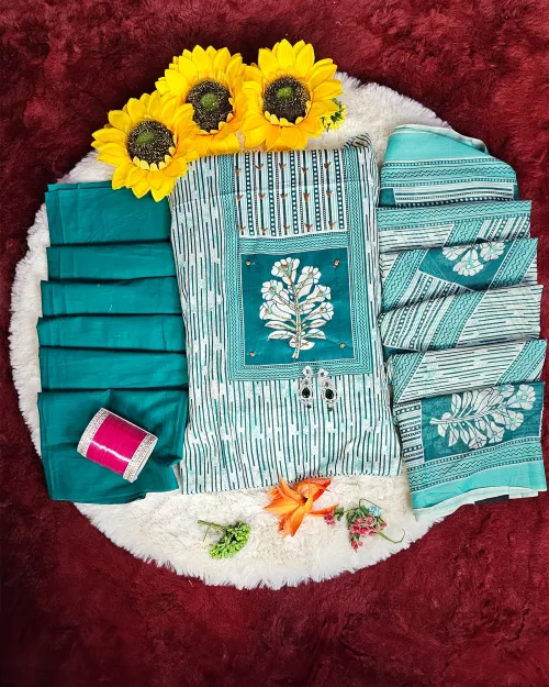 Light Blue Cotton Unstitched Salwar Suit Set