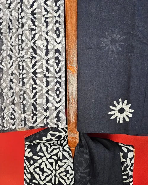 Black and White Printed Cotton Unstitched Salwar Suit Set