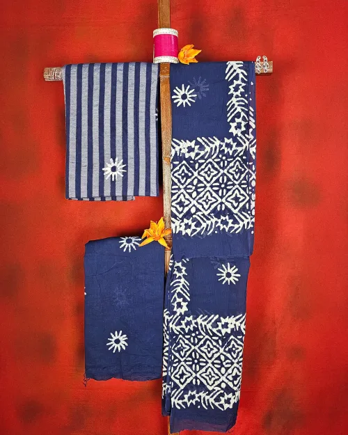 Blue Casual Wear Cotton Suit