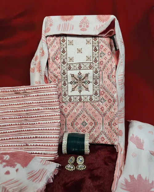 Peach Colour Cotton Unstitched Salwar Suit