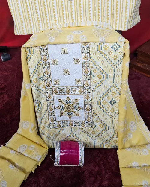 Yellow Color Cotton Unstitched Salwar Suit