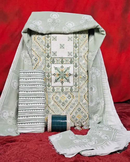 Light Green Cotton Unstitched Salwar Suit