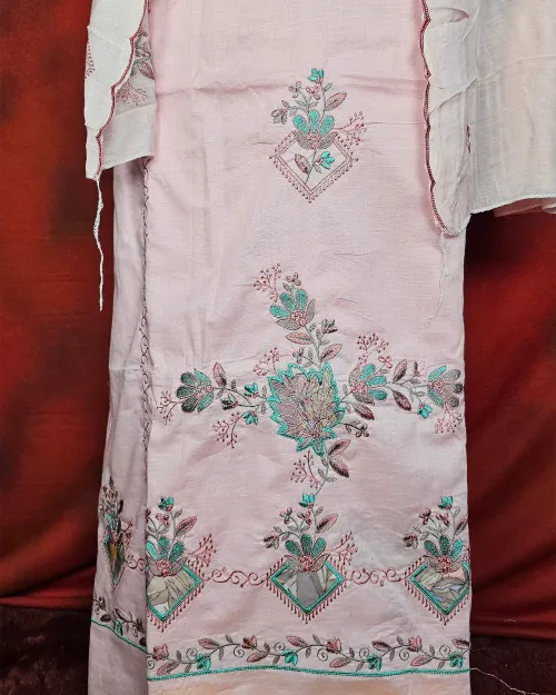 Peach Colour Cotton Unstitched Salwar Suit