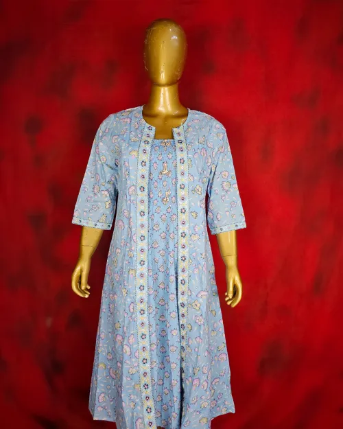 Ice Blue Color Readymade Cotton Suit Set