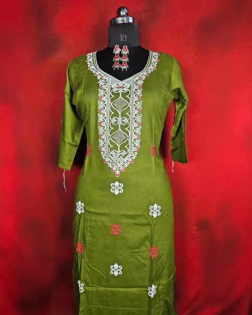 Green Color Readymade Cotton Kurti
