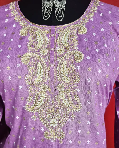 Lavender Readymade Cotton Straight Kurti