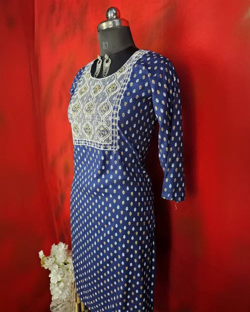 Navy Blue Readymade Cotton Kurti
